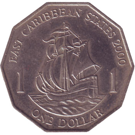 Монета 1 доллар. 2000 год, Восточно-Карибские государства. Парусник.