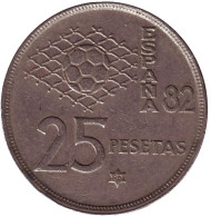 Монета 25 песет. 1980 год, Испания. Чемпионат мира по футболу 1982. (80 внутри звезды). Монета 25 песет. 1980 год, Испания. Чемпионат мира по футболу 1982. (80 внутри звезды).