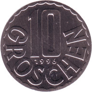 Монета 10 грошей. 1996 год, Австрия. BU. Монета 10 грошей. 1996 год, Австрия. BU.