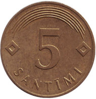 Монета 5 сантимов, 2007 год, Латвия. Из обращения. Монета 5 сантимов, 2007 год, Латвия. Из обращения.