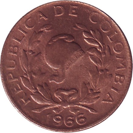 Монета 5 сентаво. 1966 год, Колумбия.