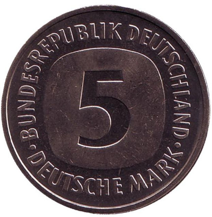 Монета 5 марок. 1981 год (F), Германия.