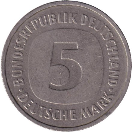 Монета 5 марок. 1981 год (F), Германия. Монета 5 марок. 1981 год (F), Германия.