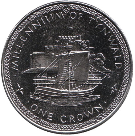 Монета 1 крона. 1979 год, Остров Мэн. (Без отметки) 1000 лет Тинвальду. Когг.
