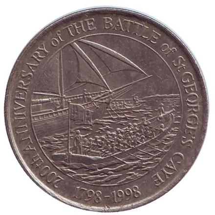 Монета 2 доллара. 1998 год, Белиз. 200 лет сражению при Сент-Джордж Кей.