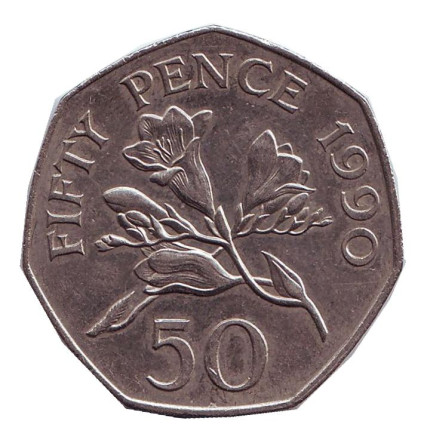 Монета 50 пенсов, 1990 год, Гернси. Цветы.
