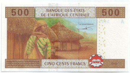 Банкнота 500 франков. 2002 год, Центральные Африканские штаты. (Литера "A" - для Габона).