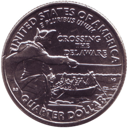 Монета 25 центов. 2021 (D) год, США. Переправа армии Джорджа Вашингтона через реку Делавэр.