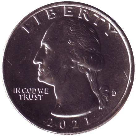 Монета 25 центов. 2021 (D) год, США. Переправа армии Джорджа Вашингтона через реку Делавэр.