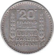 Монета 20 франков. 1933 год, Франция. Монета 20 франков. 1933 год, Франция.