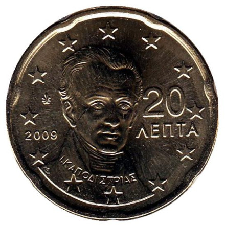 Монета 20 центов. 2009 год, Греция.