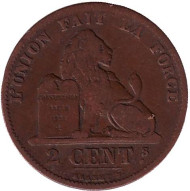 Монета 2 сантима. 1876 год, Бельгия. Монета 2 сантима. 1876 год, Бельгия.