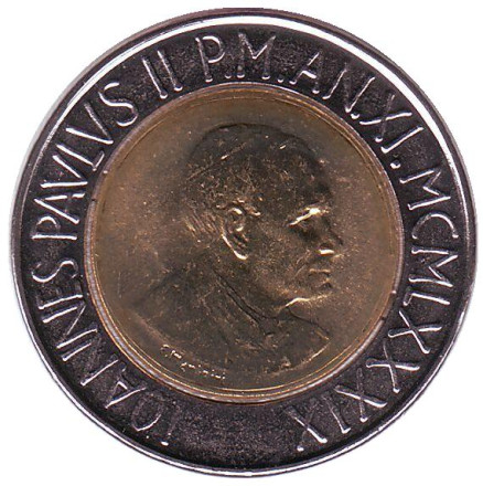 Монета 500 лир. 1989 год, Ватикан. Виноградная лоза. Папа Иоанн Павел II. Монета 500 лир. 1989 год, Ватикан. Виноградная лоза. Папа Иоанн Павел II.