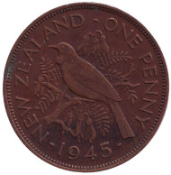 Монета 1 пенни, 1945 год, Новая Зеландия. Новозеландский туи. Монета 1 пенни, 1945 год, Новая Зеландия. Новозеландский туи.