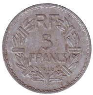 Монета 5 франков. 1946 год, Франция.  Монета 5 франков. 1946 год, Франция.