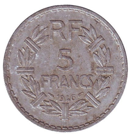 Монета 5 франков. 1946 год, Франция. 