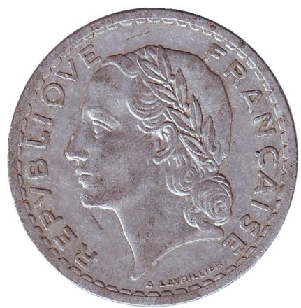 Монета 5 франков. 1946 год, Франция. 