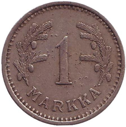 Монета 1 марка. 1936 год, Финляндия. 
