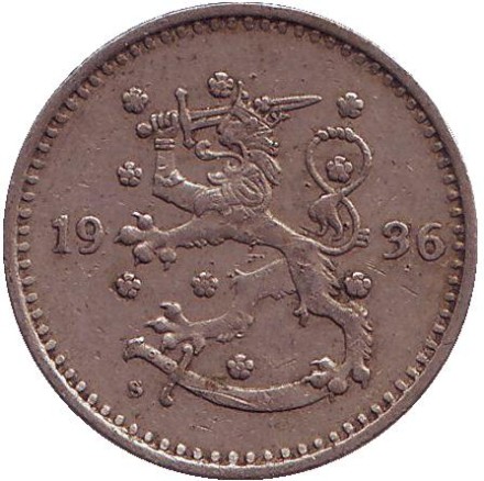 Монета 1 марка. 1936 год, Финляндия. Монета 1 марка. 1936 год, Финляндия.
