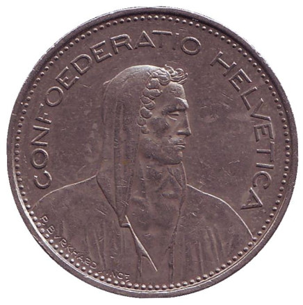 Монета 5 франков. 1982 год, Швейцария. Из обращения. Вильгельм Телль.