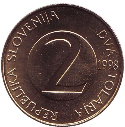 Монета 2 толара. 1998 год, Словения. Деревенская ласточка. Монета 2 толара. 1998 год, Словения. Деревенская ласточка.