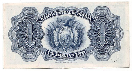 Банкнота 1 боливиано. 1928 год, Боливия. Номер 128а(8). Симон Боливар. Банкнота 1 боливиано. 1928 год, Боливия. Номер 128а(8). Симон Боливар.