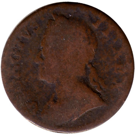 Монета 1 фартинг. 1750 год, Великобритания. Георг II.