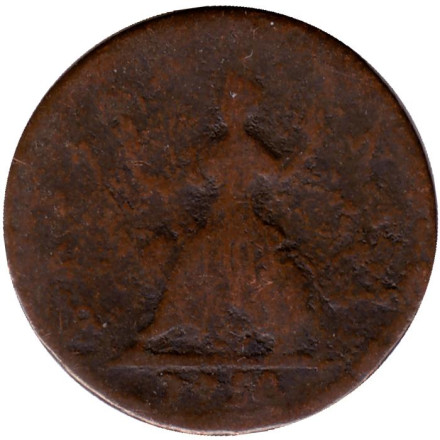 Монета 1 фартинг. 1750 год, Великобритания. Георг II. Монета 1 фартинг. 1750 год, Великобритания. Георг II.