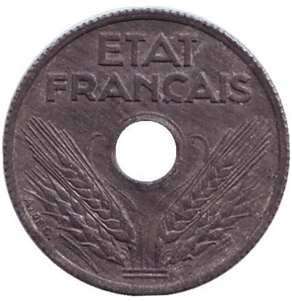 Монета 10 сантимов. 1944 год, Франция.