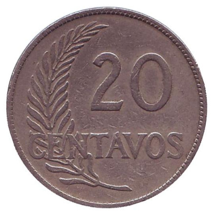 Монета 20 сентаво. 1920 год, Перу.