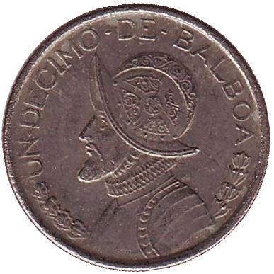 Монета 1/10 бальбоа. 2008 год, Панама. Васко Нуньес де Бальбоа.