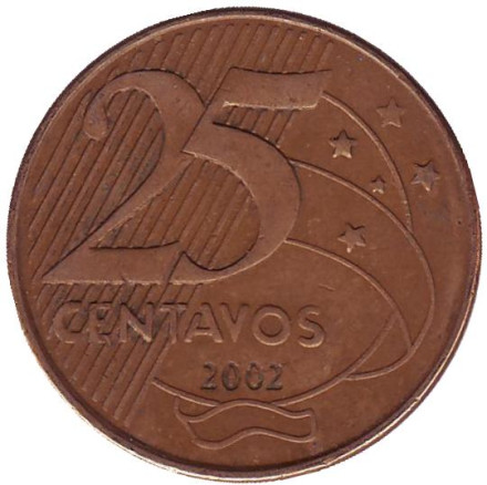 Монета 25 сентаво. 2002 год, Бразилия. Мануэл Деодору да Фонсека.