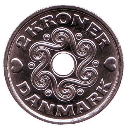 Монета 2 кроны. 2008 год, Дания. UNC.