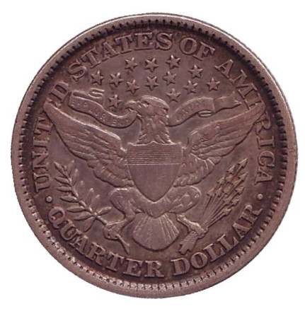 Монета 25 центов. 1899 год, США. (Без отметки монетного двора) "Четверть доллара Барбера".