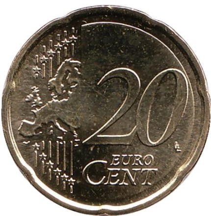 Монета 20 центов. 2015 год (А), Германия. Монета 20 центов. 2015 год (А), Германия.