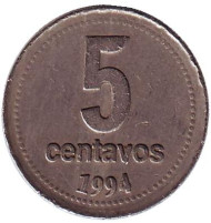 Монета 5 сентаво. 1994 год, Аргентина. Монета 5 сентаво. 1994 год, Аргентина.