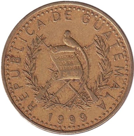 Монета 1 кетцаль, 1999 год, Гватемала.