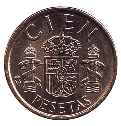 Монета 100 песет. 1990 год, Испания. aUNC. Хуан Карлос I.