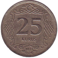 Монета 25 курушей. 2011 год, Турция. Монета 25 курушей. 2011 год, Турция.