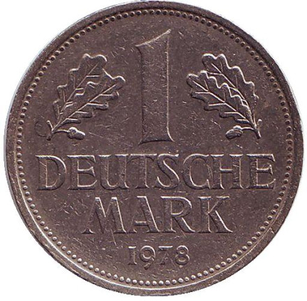 Монета 1 марка. 1978 год (D), ФРГ. Из обращения.