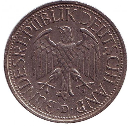 Монета 1 марка. 1978 год (D), ФРГ. Монета 1 марка. 1978 год (D), ФРГ.