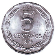 Монета 5 сентаво. 1976 год, Чили. Монета 5 сентаво. 1976 год, Чили.