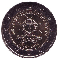 Монета 2 евро, 2014 год, Мальта. 200 лет полиции Мальты.
