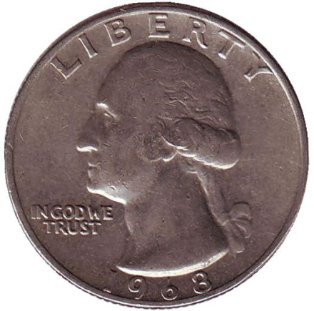 Монета 25 центов. 1968 год, США. Вашингтон.