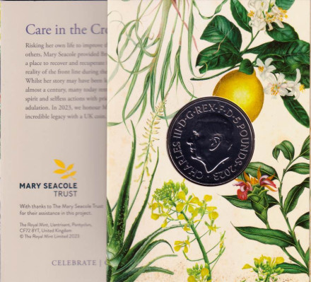 Монета 5 фунтов. 2023 год, Великобритания. Мэри Сикол.