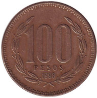 Монета 100 песо. 1998 год, Чили. Монета 100 песо. 1998 год, Чили.