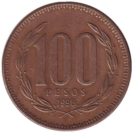 Монета 100 песо. 1998 год, Чили.