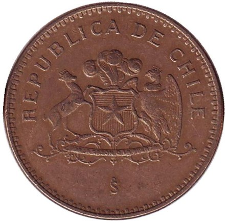 Монета 100 песо. 1998 год, Чили. Монета 100 песо. 1998 год, Чили.