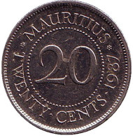 Монета 20 центов. 1987 год, Маврикий. Монета 20 центов. 1987 год, Маврикий.