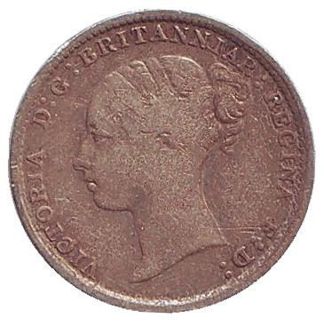 Монета 3 пенса. 1884 год, Великобритания. Монета 3 пенса. 1884 год, Великобритания.